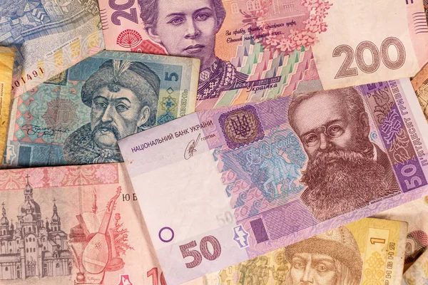 En sammansättning av ukrainska hryvnia. Uah-sedlar — Stockfoto