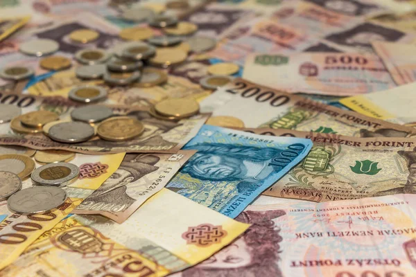 Maďarský forint. Obrovské bankovky a mince — Stock fotografie