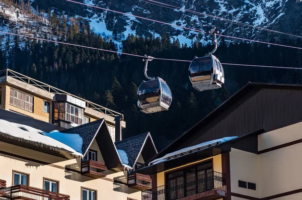 Cable cars lift at ski resort