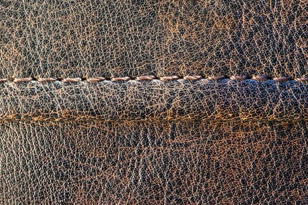 Surface Cuir Marron Avec Coutures Fond Texture Macro — Photo