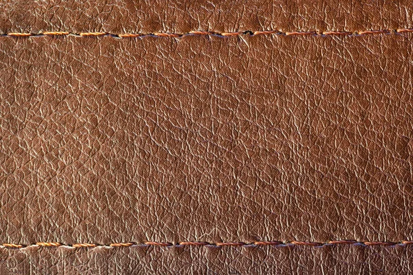 Surface Cuir Marron Avec Coutures Fond Texture Macro — Photo