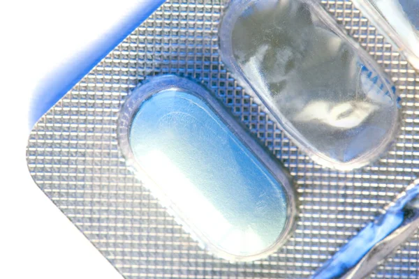 Blue Pill Started Packaging Macro Toned — Stock Photo, Image