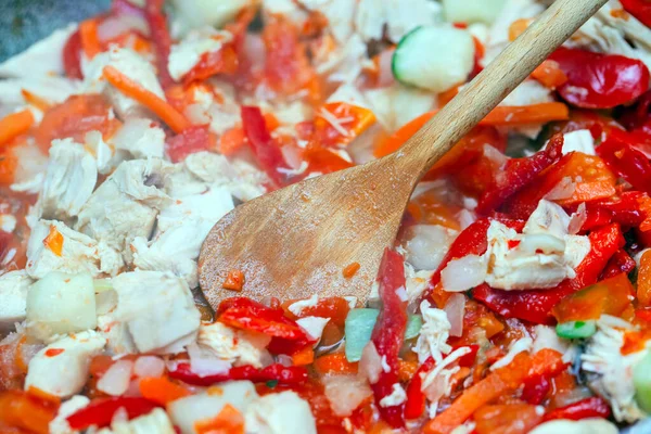 Cocinar Guiso Verduras Frescas Filetes Pollo — Foto de Stock