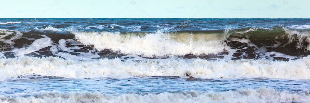 big sea wave with foam, panorama