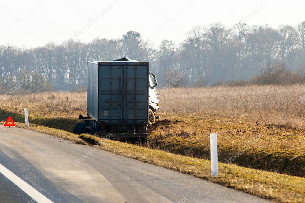 truck accident crashed out of the way into a ditch