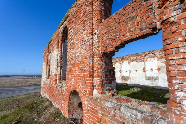 Інтер Зруйновані Стіни Руїнах Старої Середньовічної Будівлі Червоної Цегли — стокове фото