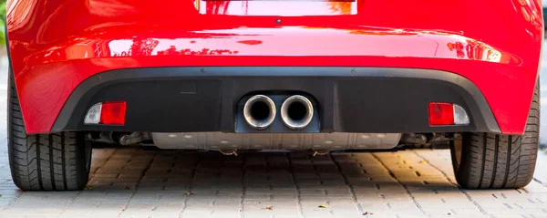 Rear Bumper Exhaust Pipe Wheels Red Shiny Sports Car — Stock Photo, Image