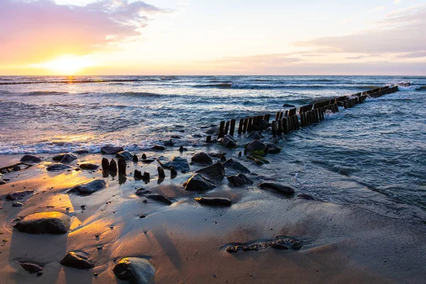 Cores Suaves Brilhantes Pôr Sol Verão Perto Mar Praia Com — Fotografia de Stock