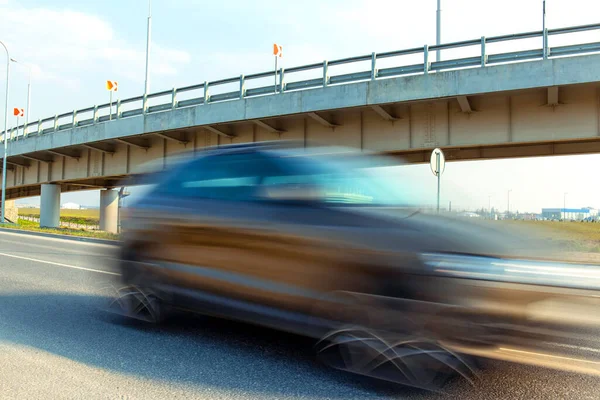 Fast Moving Blurred Car Background Trestle Bridge — Stock Photo, Image