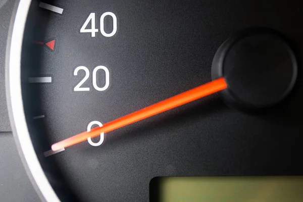 Close Car Speedometer Arrow Zero — Stock Photo, Image