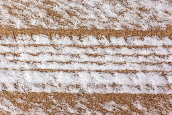 Pneu Rastro Piso Areia Com Neve Fundo Textura — Fotografia de Stock