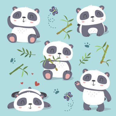 vector cartoon style cute panda set clipart
