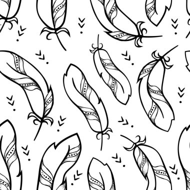 vektör sorunsuz doodle tüy boho desen 