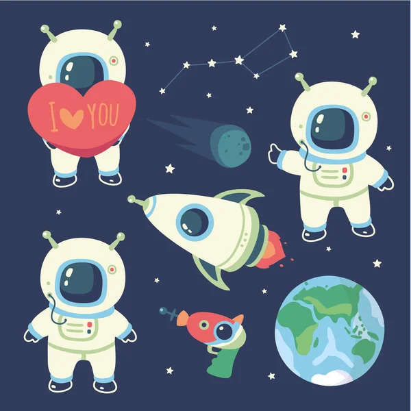 stock vector vector cartoon style cosmonaut  set