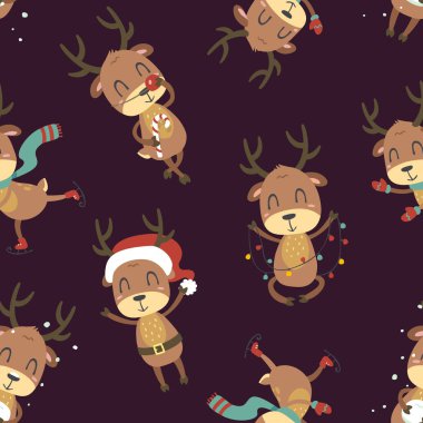 vektör karikatür tarzı Noel geyiği seamless modeli