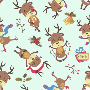 vektör karikatür tarzı Noel geyiği seamless modeli