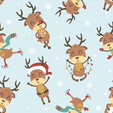 vektör karikatür tarzı Noel geyiği seamless modeli
