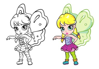 vektör renkli elf peri kızı ile sayfa boyama