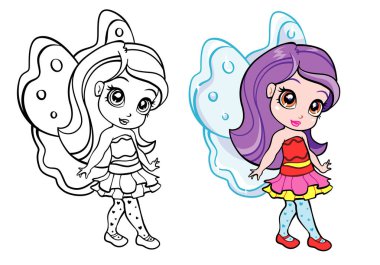 vektör renkli elf peri kızı ile sayfa boyama