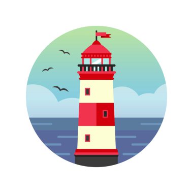 yuvarlak vektör deniz feneri simgesi