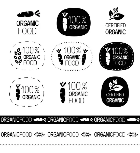 Vector de alimentos orgánicos y signo de producto conjunto — Archivo Imágenes Vectoriales