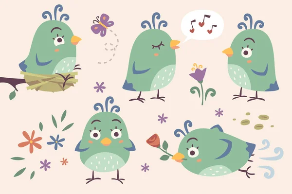 Vektor rajzfilm stíluskészlet madarak — Stock Vector