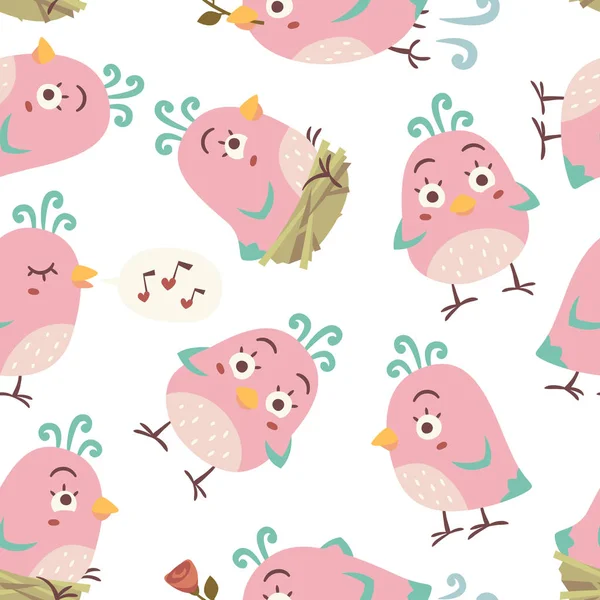 Vector cartoon style birds seamless pattern — Stock Vector