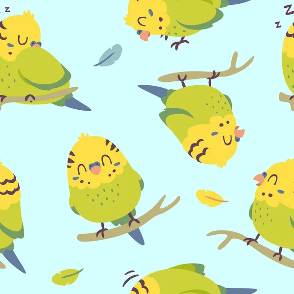 Vektor tecknad undulat papegoja sömlösa mönster — Stock vektor