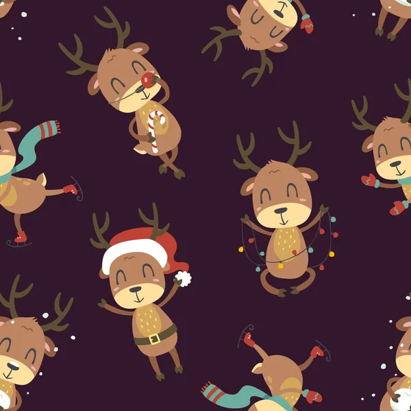 vektör karikatür tarzı Noel geyiği seamless modeli