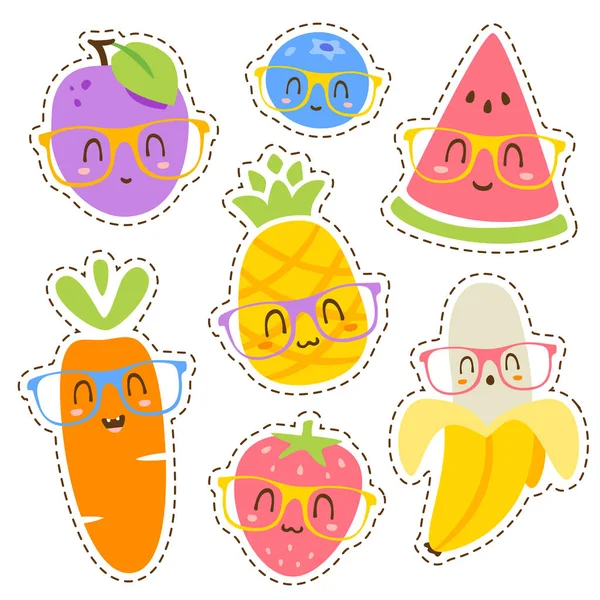 Vector de dibujos animados frutas en gafas conjunto — Archivo Imágenes Vectoriales