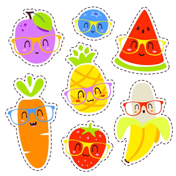 Vector de dibujos animados frutas en gafas conjunto — Vector de stock