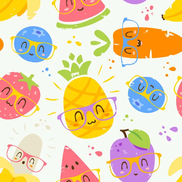 Vector de dibujos animados frutas en gafas conjunto — Vector de stock
