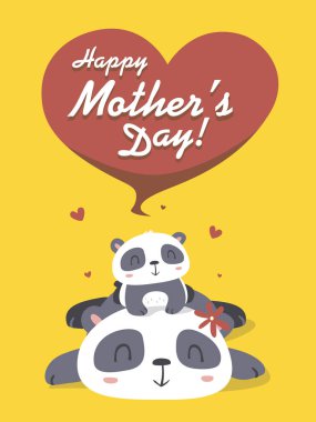 Vector cartoon panda mother's day greeting card vector Vector cartoon panda mother's day greeting card vector