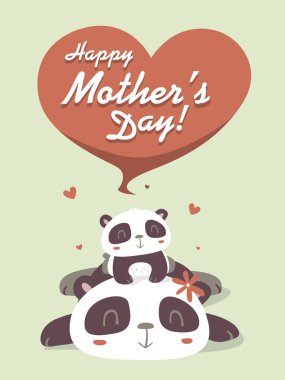 Vector cartoon panda mother's day greeting card vector Vector cartoon panda mother's day greeting card vector