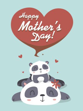 Vector cartoon panda mother's day greeting card vector Vector cartoon panda mother's day greeting card vector