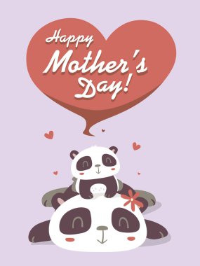 Vector cartoon panda mother's day greeting card vector Vector cartoon panda mother's day greeting card vector