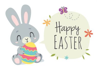 vektör karikatür tarzı Paskalya tavşanı tebrik kartı