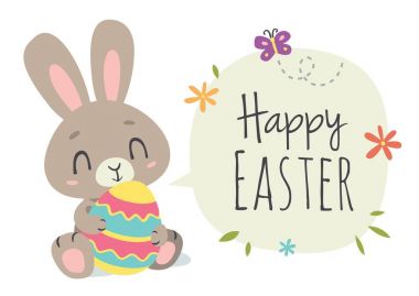 vektör karikatür tarzı Paskalya tavşanı tebrik kartı