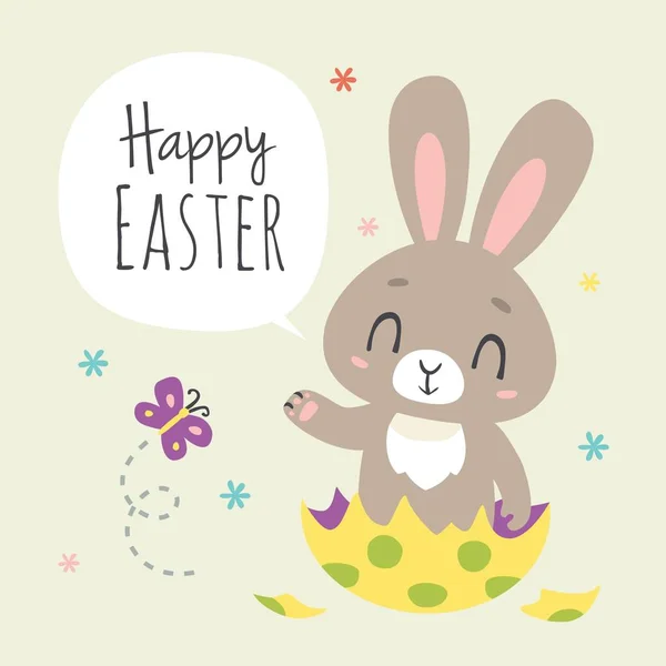 Vector cartoon style easter bunny greeting card — Stock Vector