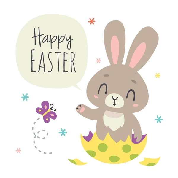 Vector cartoon style easter bunny greeting card — Stock Vector