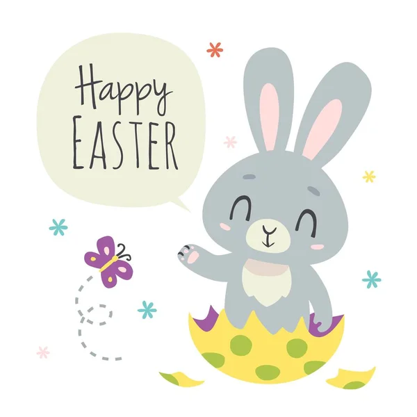 Vector cartoon style easter bunny greeting card — Stock Vector