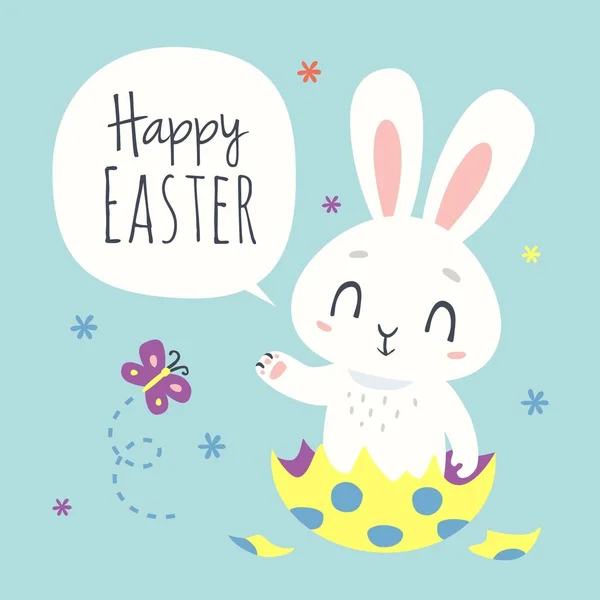 Vector cartoon style easter bunny greeting card — Stock Vector