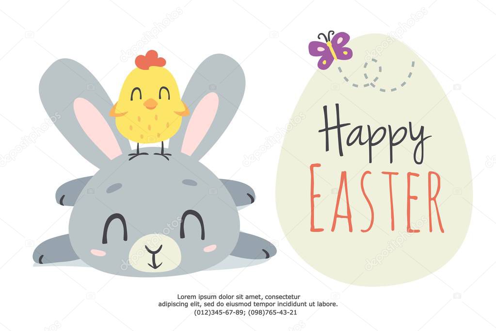 vector cartoon style easter bunny greeting card