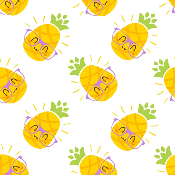 Vector cartoon pineapple in glasses pattern Stock Illustration