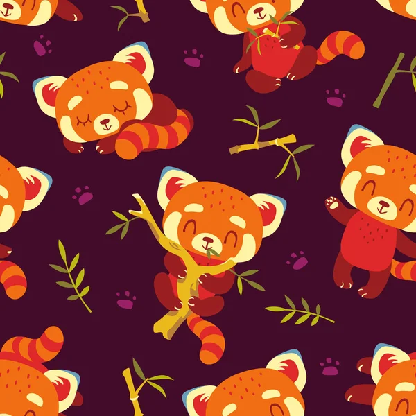 Dibujos animados de conjunto panda rojo — Vector de stock