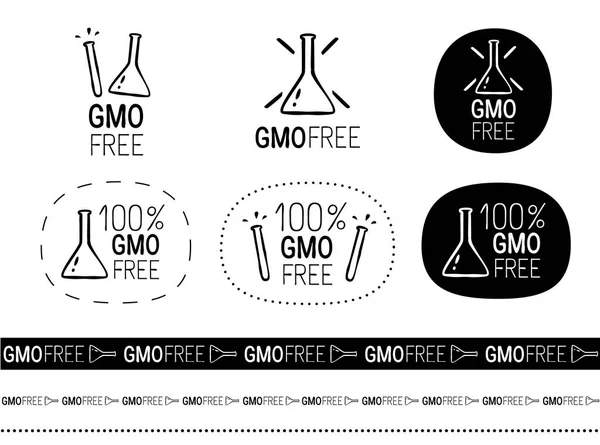 Vector gmo libre lindo monocromo signo conjunto — Vector de stock