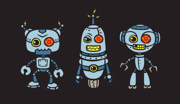Vetor zangado robô cartoon set — Vetor de Stock
