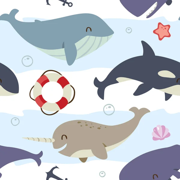 Vetor baleia azul, cachalote, narval e conjunto de baleias assassinas —  Vetores de Stock