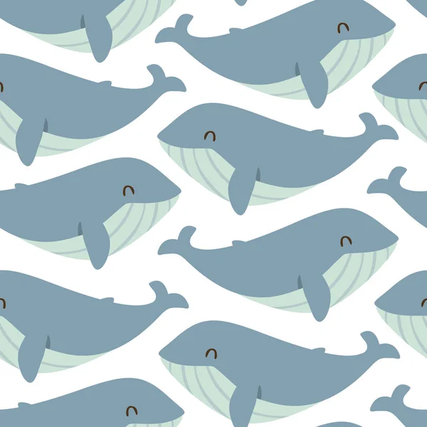 Vector azul ballena patrón sin costura — Vector de stock