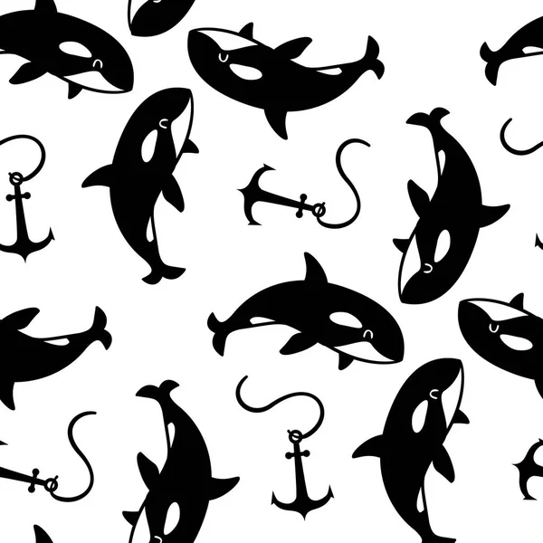 Vektor Kardszárnyú delfin monokróm zökkenőmentes minta — Stock Vector